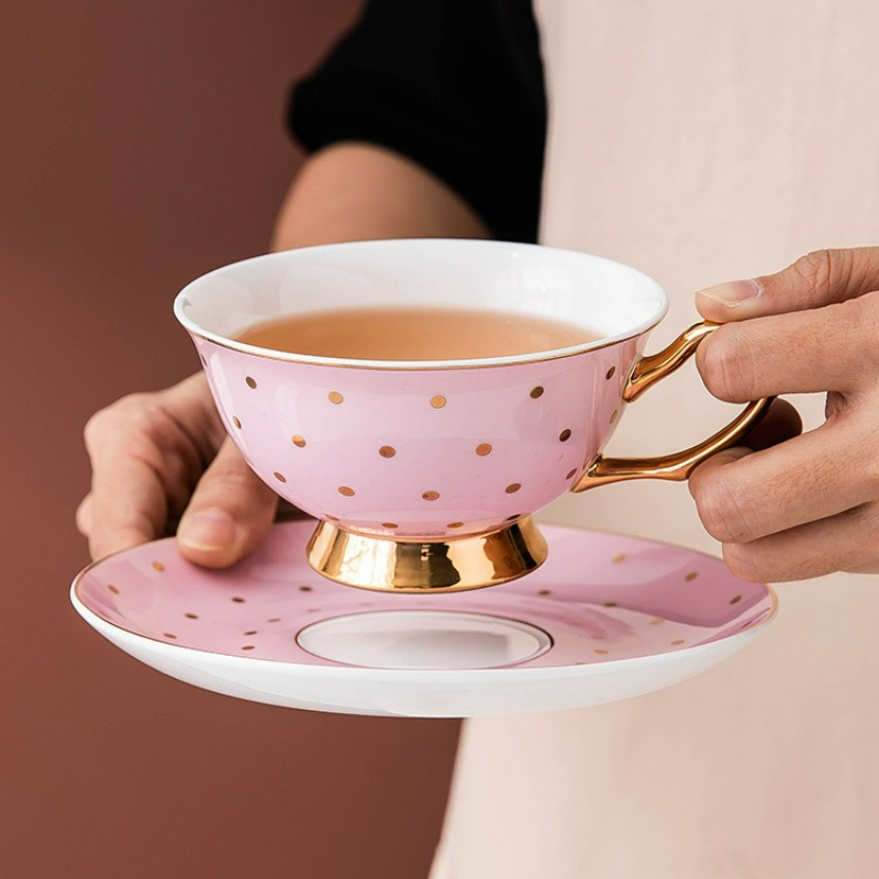Coffee Tea Home - Ceramic Pink Coffee Mugs with Dish
