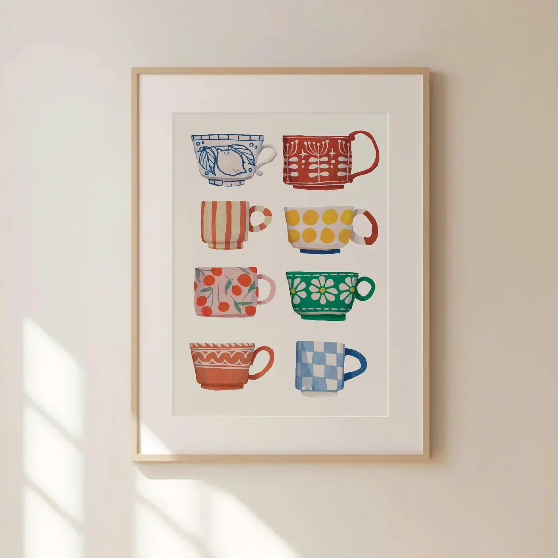 Coffee Tea Mugs - Tea Cup Print, Breakfast poster, Coffee