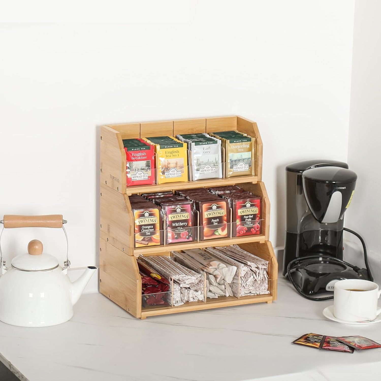 Coffee Tea Bags - Bamboo Tea Bag Storage Box Three-layer
