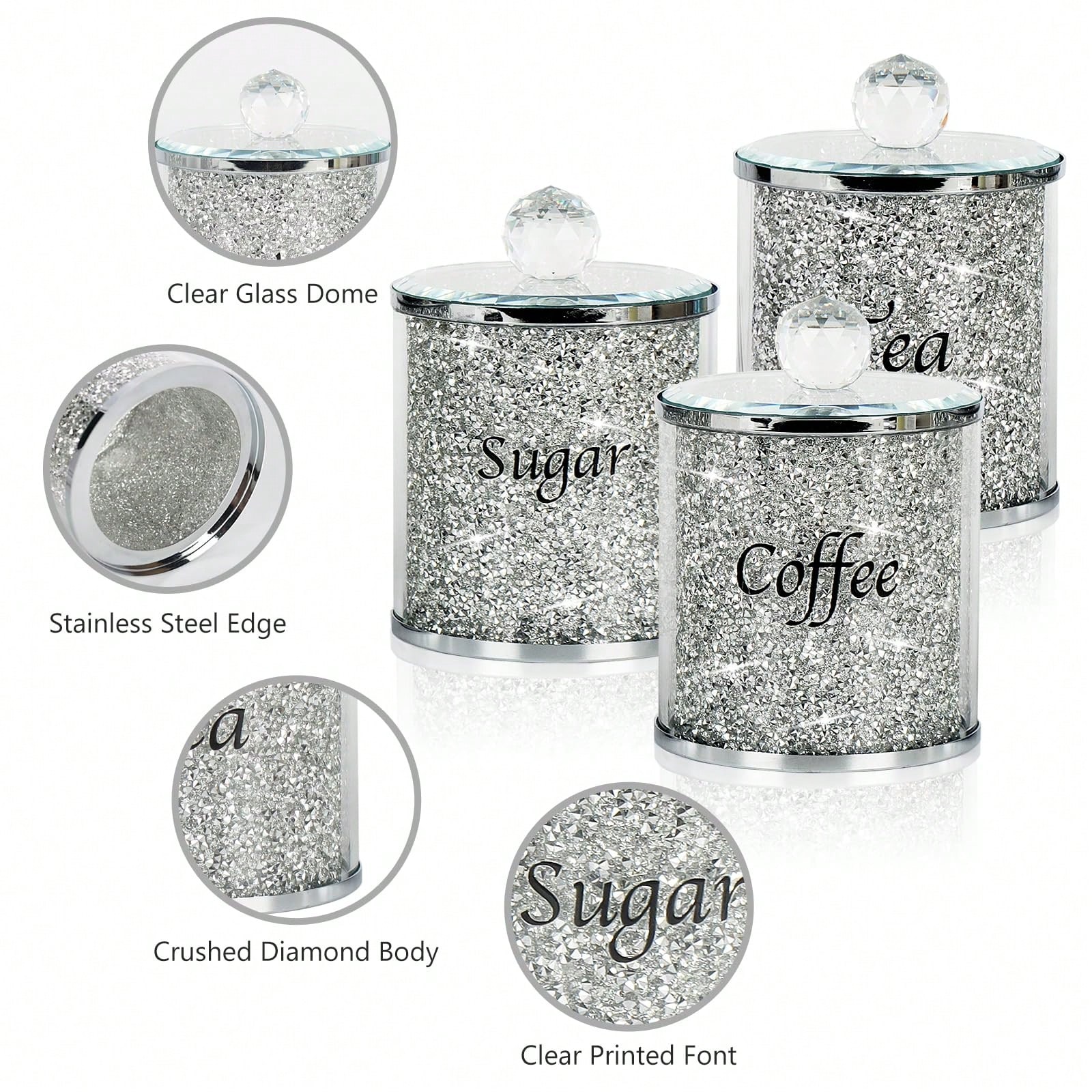 Coffee Tea Room - Coffee Sugar Tea Canister Set Sparkly