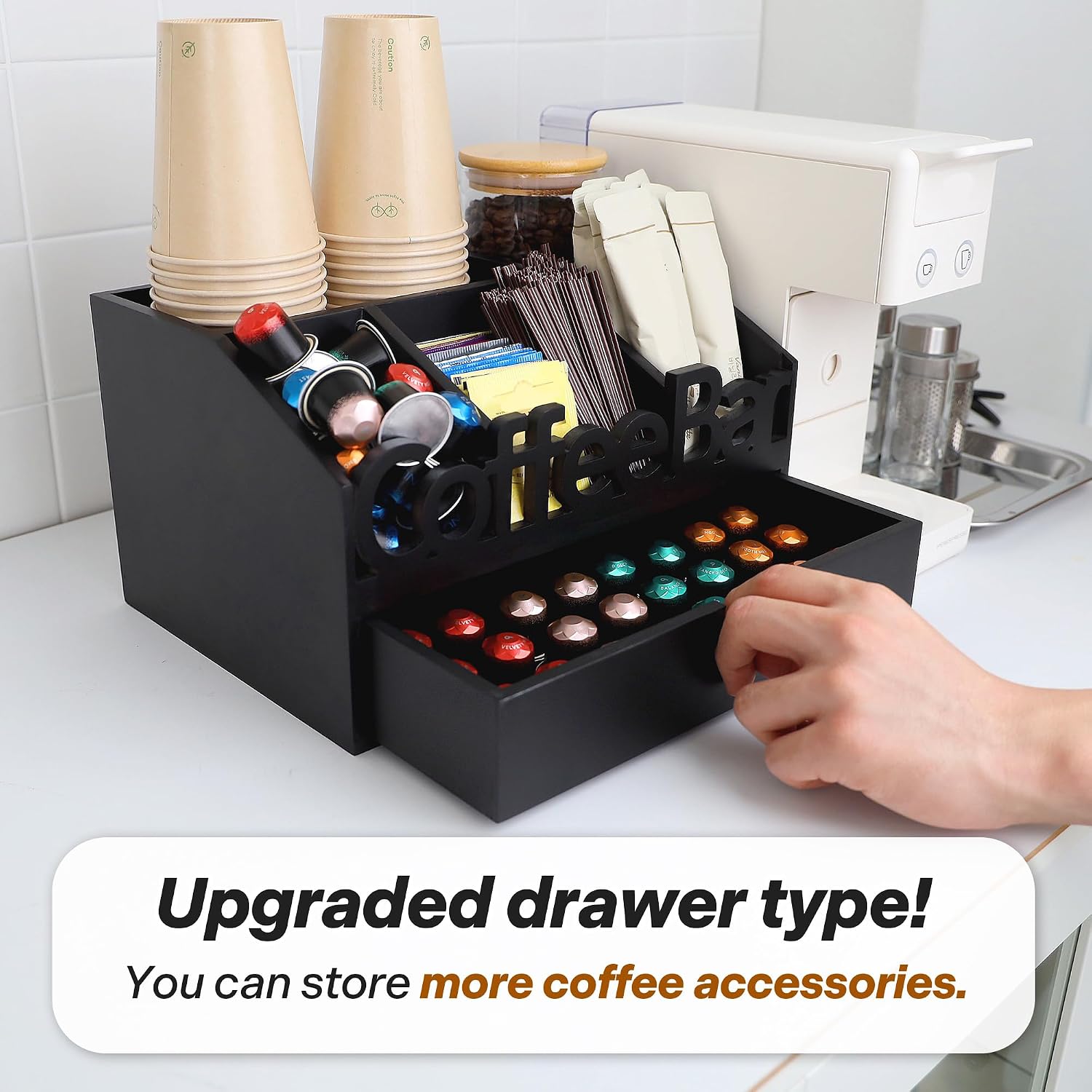 Wooden Coffee Bar Organizer wi - огляд і ціна Coffee Tea Images
