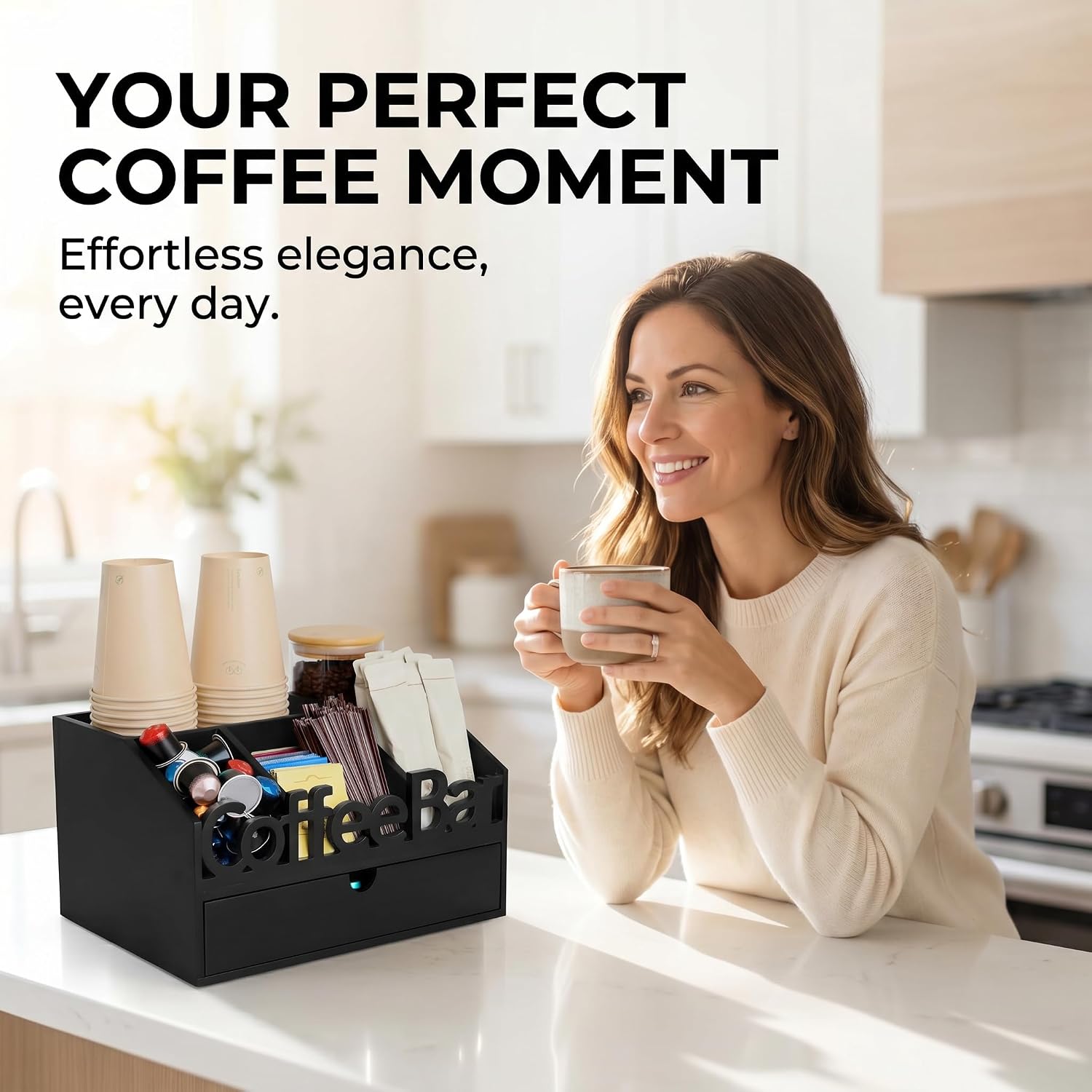 Wooden Coffee Bar Organizer wi - огляд і ціна Coffee Tea Images