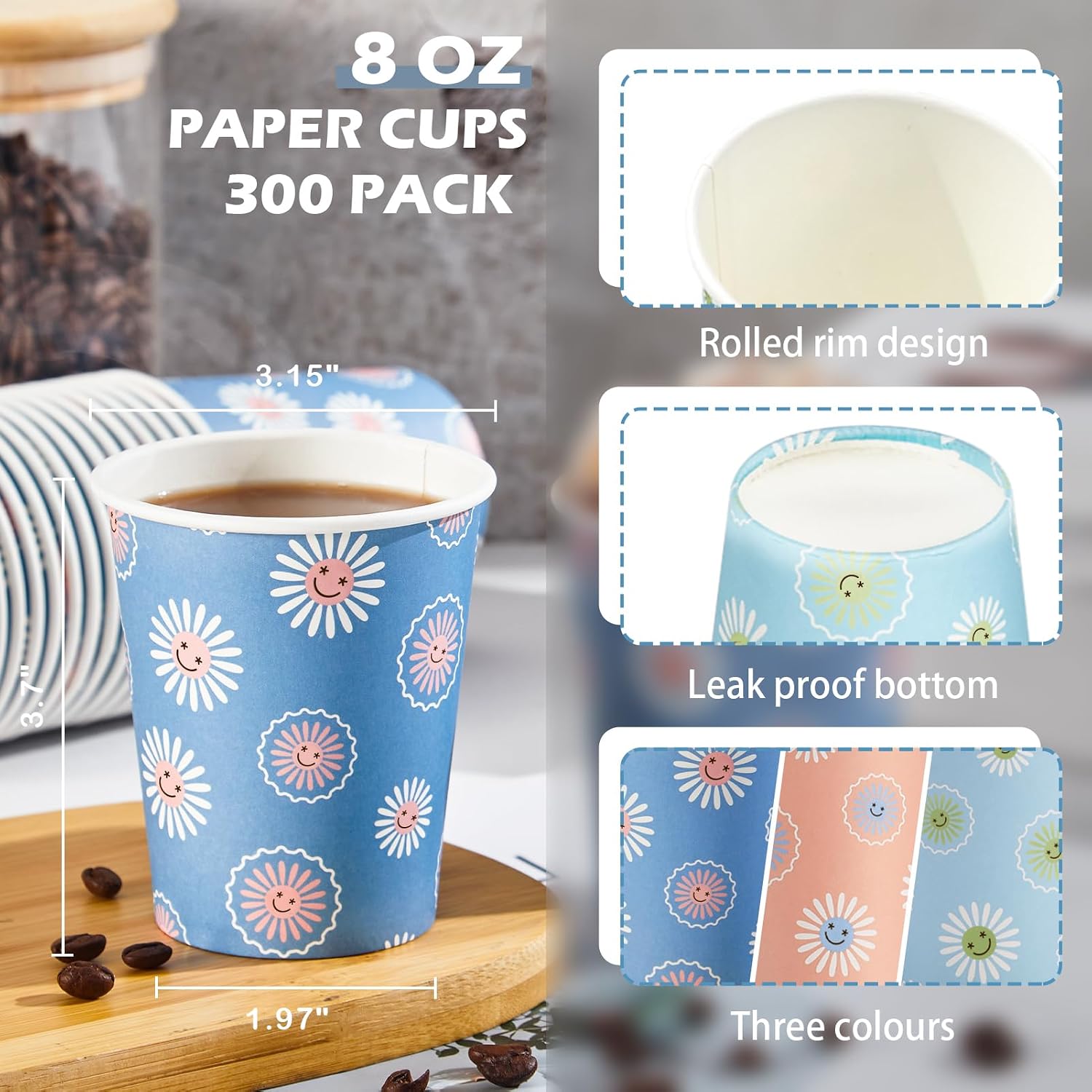 300 Pack 8oz Disposable Paper  - огляд і ціна Coffee Tea Images